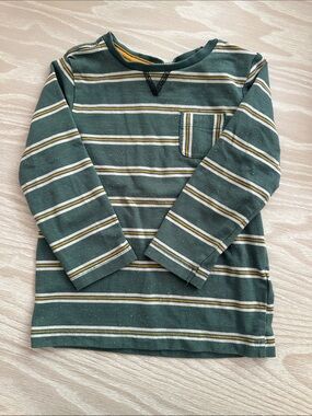 Caribbean Joe Green Striped Long-Sleeve Pocket Tee